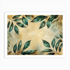 Vintage Tropical Green Brown Leaves Beige Background Golden Texture Luxury 1 Art Print