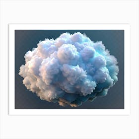 A Fluffy White Cloud With A Touch Of Blue Light, Isolated Against A Dark Blue Background Art Print