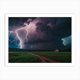 Lightning Over A Dirt Road Art Print