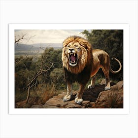 African Lion Roaring Realism Painting 3 Art Print