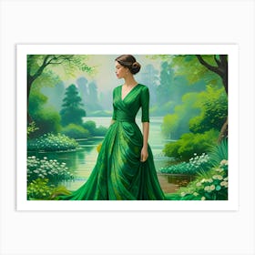 Impressionist Green Dress Art Print