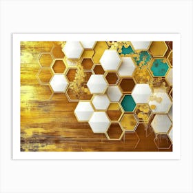 Golden Grain Field Artwork In Oil On Canvas Style, Featuring Golden Hexagons Art Print