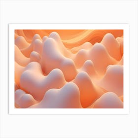 An Abstract Design Featuring Smooth, Flowing, Peach Colored Waves And A Glowing Light Emanating From The Top Art Print