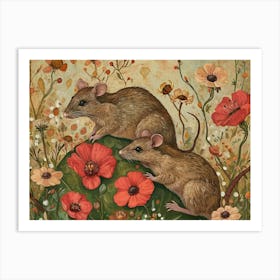 Floral Animal Illustration Rat 3 Art Print
