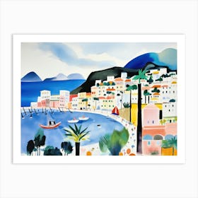 Amalfi Coast Cute Watercolour Illustration 3 Art Print