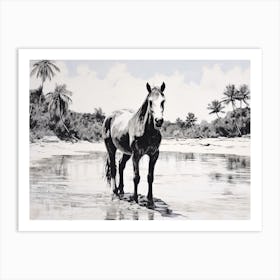 A Horse Oil Painting In Tulum Beach, Mexico, Landscape 1 Art Print