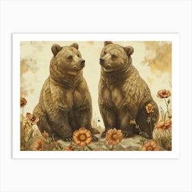 Floral Animal Illustration Grizzly Bear 1 Art Print