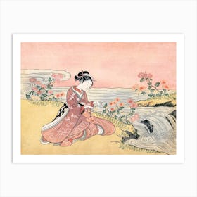 Japanese Woman Picking Chrysanthemum Art Print