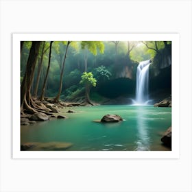 Waterfall In The Jungle 5 Art Print