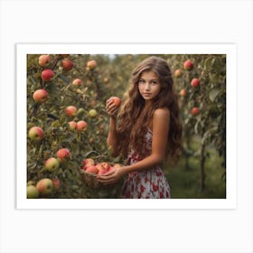 Beautiful Girl In Apple Orchard Art Print