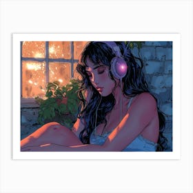 Girl Listening To Music 5 Art Print