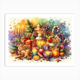 Christmas Watercolor Painting Art Print