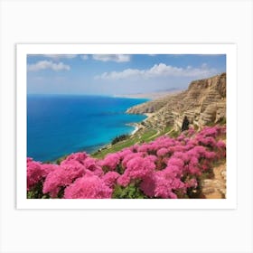 Pink Flowers On The Cliffs Art Print