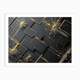 3d Modern with Golden Line and Square 1 Art Print