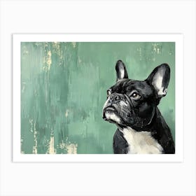 Minimal Frenchie With Green Background 2 Art Print