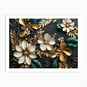 Gold And Green Flowers 4 Art Print