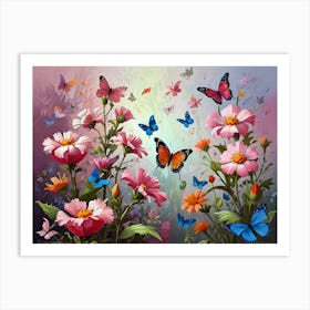 Butterflies And Flowers 2 Art Print