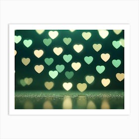 Abstract Image Of A Blurred Background With A Pattern Of Green And Yellow Hearts Art Print