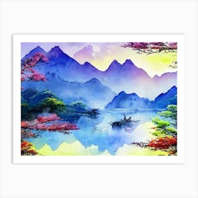 A Lakeside Scene Art Print