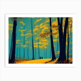 Two People Walking In The Woods Art Print