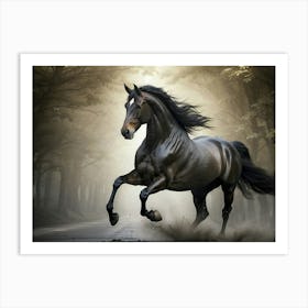 Horse Running In The Forest Art Print