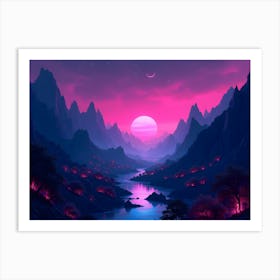 SynthWave Landscape Painting Art Print