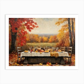 A Vintage Painting Esque Thanksgiving Celebration Enfolding Within An Intimate Group Nestled Amid R (1) Art Print