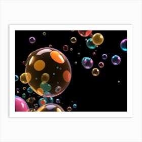 Abstract Colorful Bubbles With Polka Dots On A Black Background Art Print