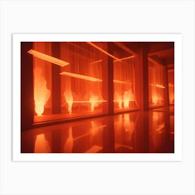 Abstract 3d Rendering Of A Futuristic, Red Lit Room With Glowing Lines And Reflections On The Floor, Creating A Modern And Geometric Atmosphere Art Print