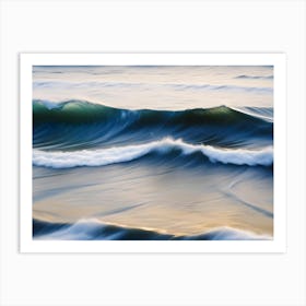 Long Exposure Photograph Of Ocean Waves With Green And Blue Hues Crashing And Receding, Creating A Smooth, Blurred Effect Art Print