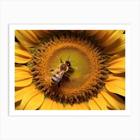 Bee On Sunflower, Macro Shot Art Print