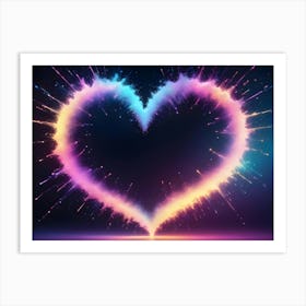 Abstract Image Of A Heart Shape Formed By Colorful, Glowing Particles Art Print