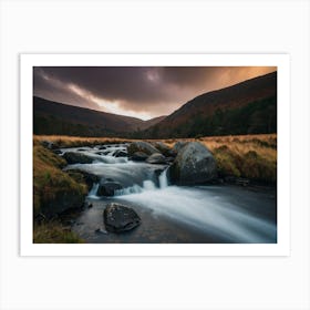 Cloudy Sky Over A Mountain Stream Art Print