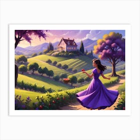 Woman Walking Toward A House On A Hillside 2 Art Print