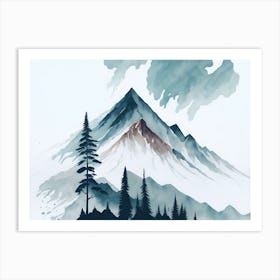 Mountain And Forest In Minimalist Watercolor Horizontal Composition 265 Art Print