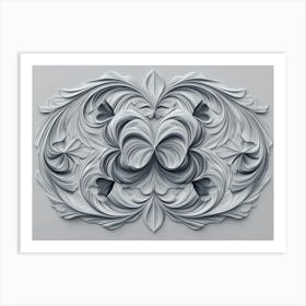 Monochrome 3d Art With Elegant Heart Flower Pattern 1 Art Print