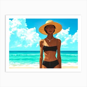 Illustration of an African American woman at the beach 3 Art Print