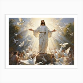 An Artistic Rendering Of A Serene Sunday Morning A Figure Symbolic Of Jesus Christ In A Posture Of (1) Art Print