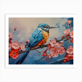 Vibrant Bluebird on Blossom Branch | Nature-Inspired Art Print | Modern Wall Decor Art Print