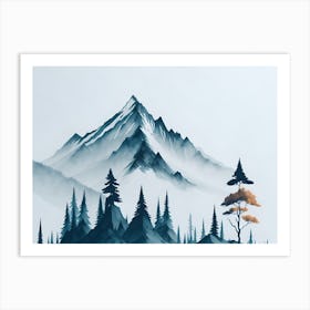 Mountain And Forest In Minimalist Watercolor Horizontal Composition 153 Art Print