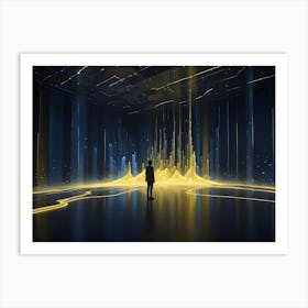 A 3d Rendering Of A Futuristic Cityscape With A Glowing, Abstract Design Art Print