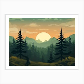 Landscape With Trees At Sunset Art Print 1 Art Print