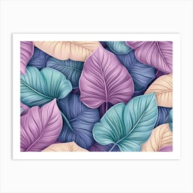 Tropical Background, Seamless Pattern with Colorful Textured Pastel Colocasia Leaves Art Print