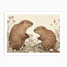 Floral Animal Illustration Beaver 4 Art Print