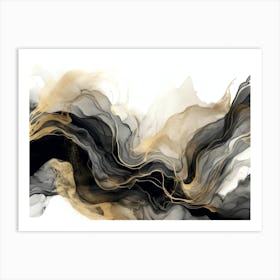 Elegant Black Gold Marble Abstract Art Print