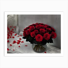 Red Roses In A Vase 2 Art Print