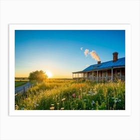 Cozy House Nestled In A Vibrant Blooming Meadow Growing Wildflowers Around The Wooden Structure C Art Print