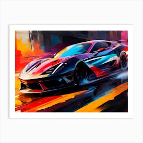 Super Sportscar Drive In Rain - Abstract Color Painting Art Print