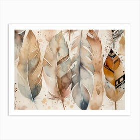 Watercolor Painting Feathers Boho Art Print
