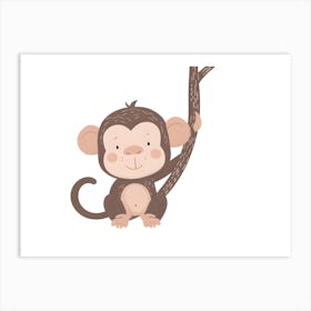 Monkey Hanging On A Branch Art Print